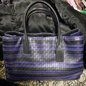 Coach navy and black woven leather handbag